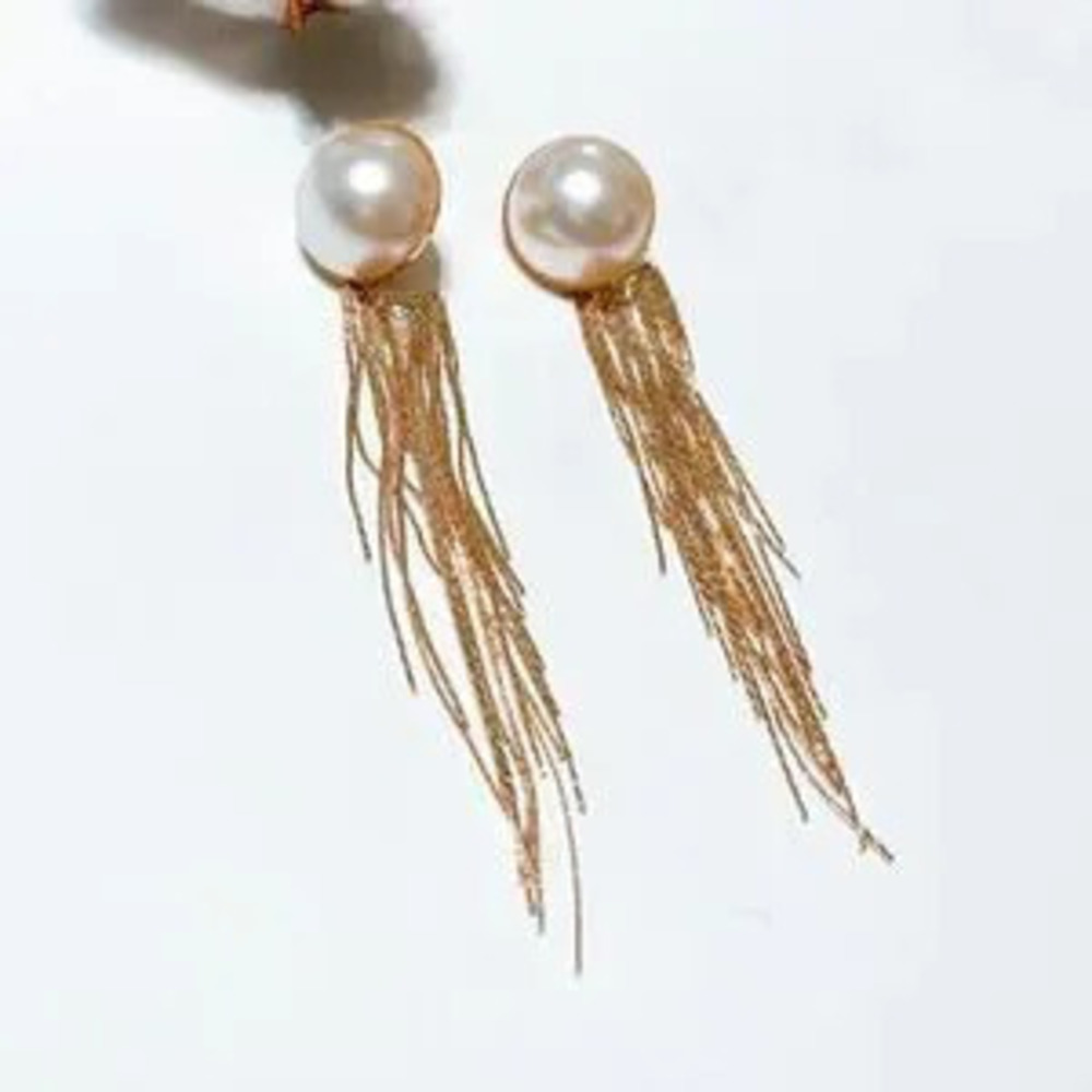 Pearl tassel drop earrings?N249